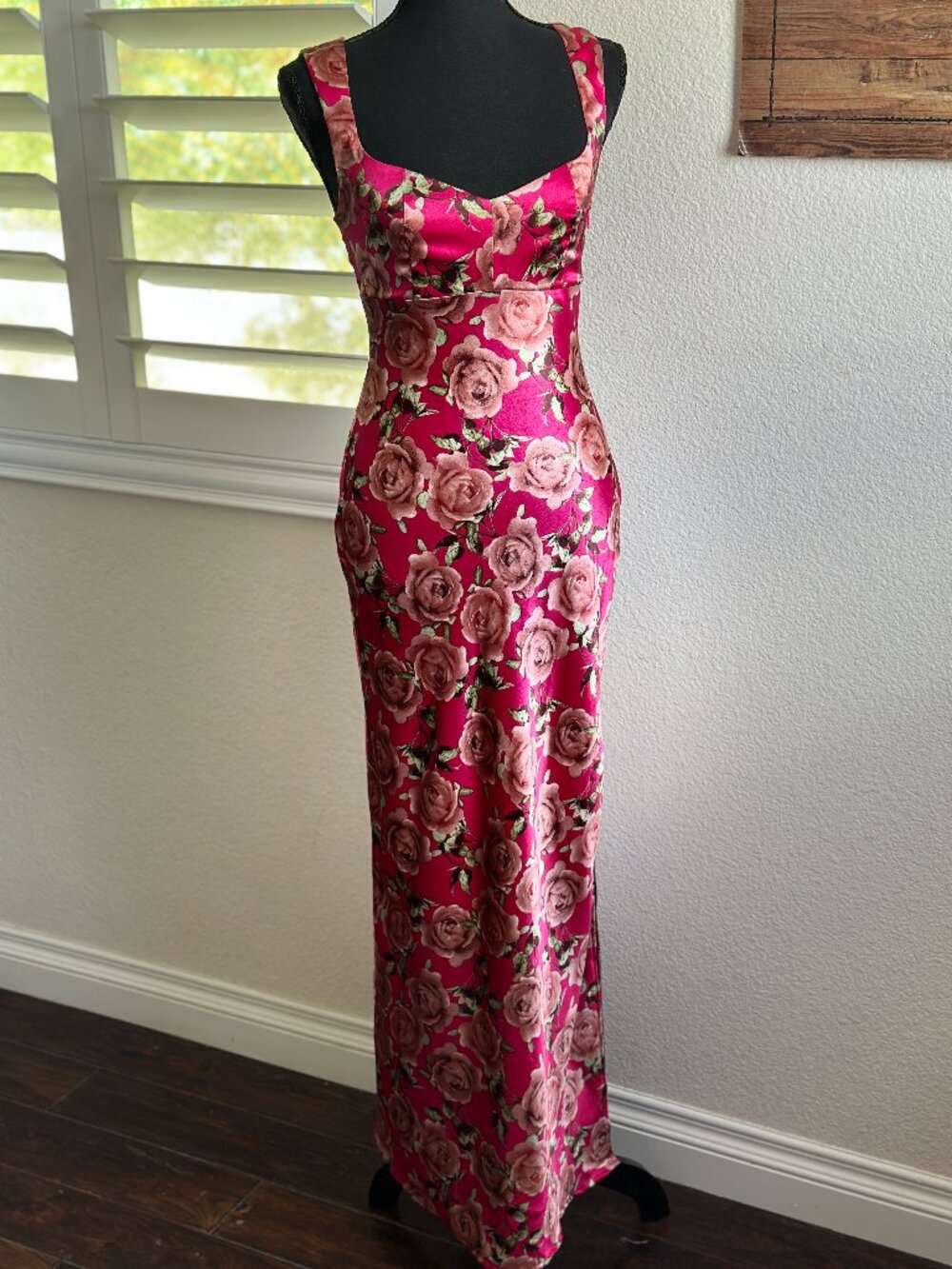 Wild Fable Pink Rose Floral Satin Maxi Dress